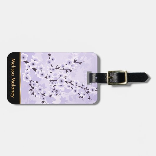 Floral Cherry Blossoms Paars personaliseren Bagagelabel (Voorkant horizontaal)