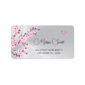 Floral Cherry Blossoms Pink Silver Etiket (Voorkant)