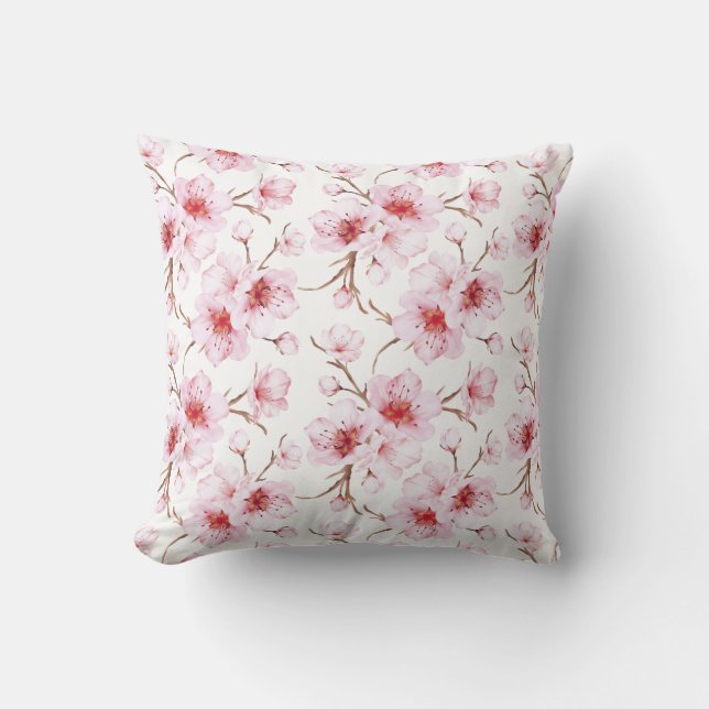 Floral Cherry Blossoms Pink White Kussen (Voorkant)