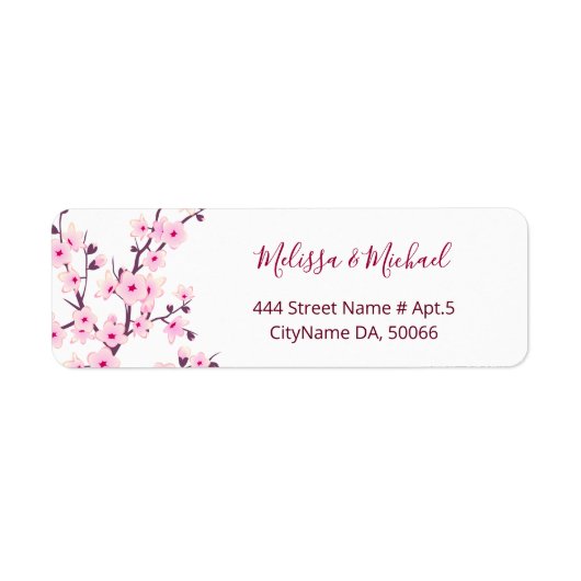 Floral Cherry Blossoms Pink White |  Wedding Etiket (Voorkant)