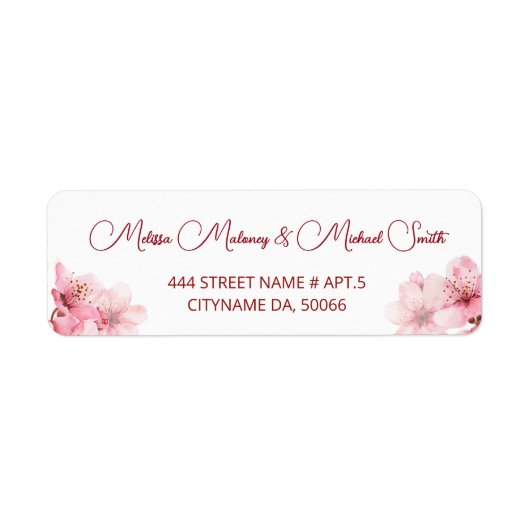 Floral Cherry Blossoms Pink White |  Wedding Etiket (Voorkant)