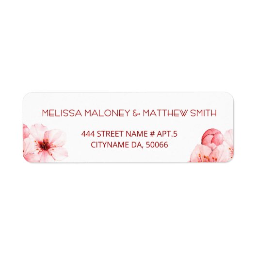 Floral Cherry Blossoms Pink White |  Wedding Etiket (Voorkant)