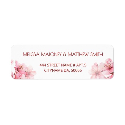 Floral Cherry Blossoms Pink White |  Wedding Etiket (Voorkant)