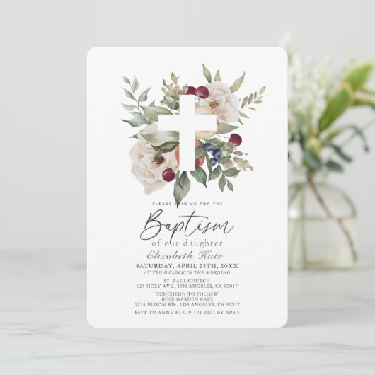 Floral Cherry Botanische Meisje Doop Kaart (Staand voorkant)