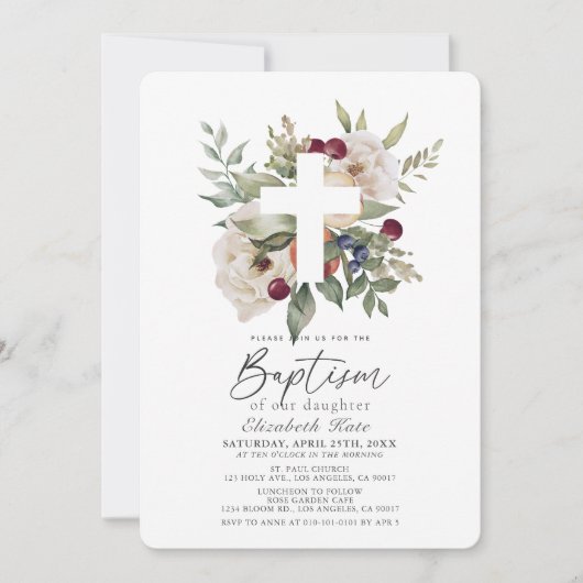 Floral Cherry Botanische Meisje Doop Kaart (Voorkant)