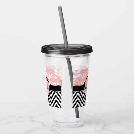 Floral & Chevron Pattern Acryl Drinkbeker (Links)