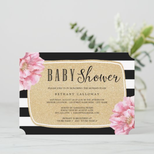 Floral Chic Baby shower Invitation / Champagne Kaart (Staand voorkant)
