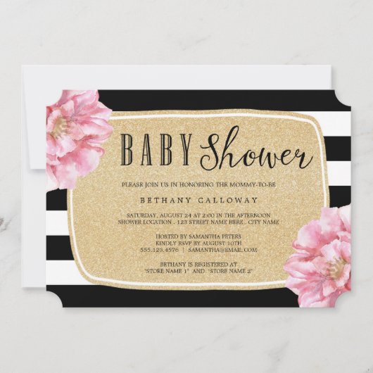 Floral Chic Baby shower Invitation / Champagne Kaart (Voorkant)
