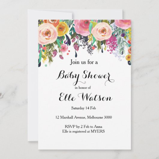 Floral Chic Baby shower Invitation Kaart (Voorkant)