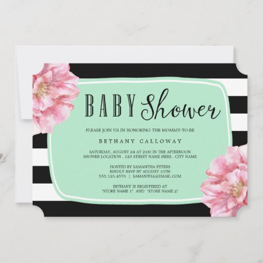 Floral Chic Baby shower Invitation / Munt Kaart (Voorkant)
