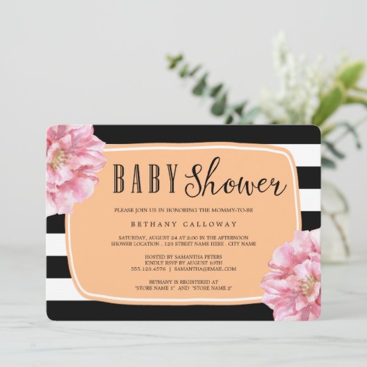 Floral Chic Baby shower Invitation / Peach Kaart (Staand voorkant)