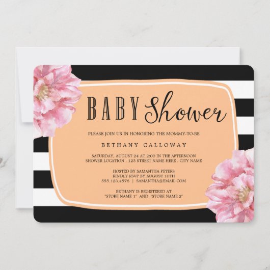 Floral Chic Baby shower Invitation / Peach Kaart (Voorkant)
