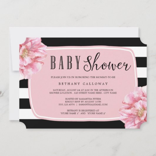 Floral Chic Baby shower Invitation / Roze Kaart (Voorkant)