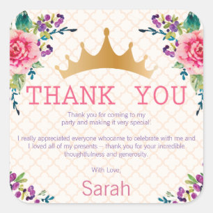 Floral Chic Birthday Dank u Vierkante Sticker