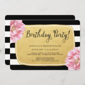 Floral Chic Birthday Invite / Faux Gold Foil Kaart (Voorkant / Achterkant)