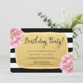 Floral Chic Birthday Invite / Faux Gold Foil Kaart (Staand voorkant)