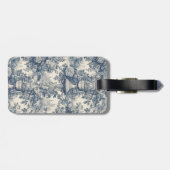  floral chic blauw toile de jouy monogram bagagelabel (Achterkant horizontaal)