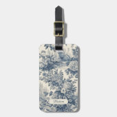 floral chic blauw toile de jouy monogram bagagelabel (Voorkant verticaal)