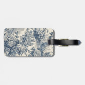  floral chic blauw toile de jouy monogram bagagelabel (Achterkant horizontaal)