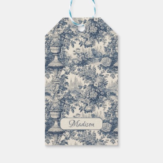  floral chic blauw toile de jouy monogram cadeaulabel (Achterkant)