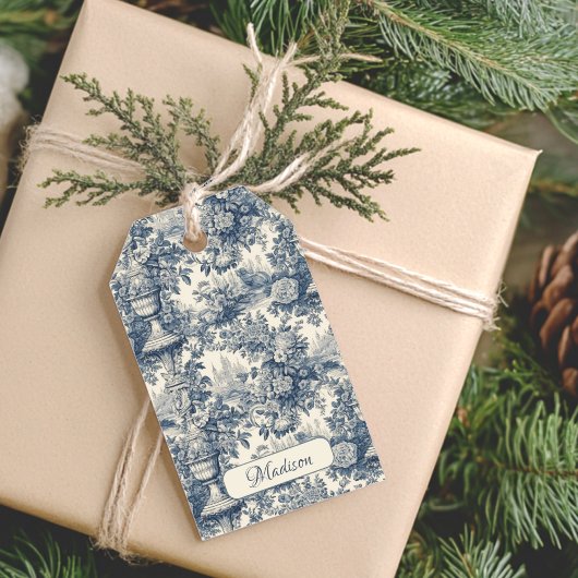  floral chic blauw toile de jouy monogram cadeaulabel