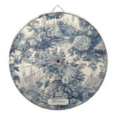  floral chic blauw toile de jouy monogram dartbord (Voorkant)