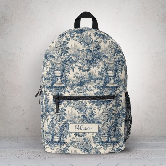  floral chic blauw toile de jouy monogram Do Bedrukte Rugzak