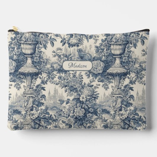  floral chic blauw toile de jouy monogram etui (Voorkant)
