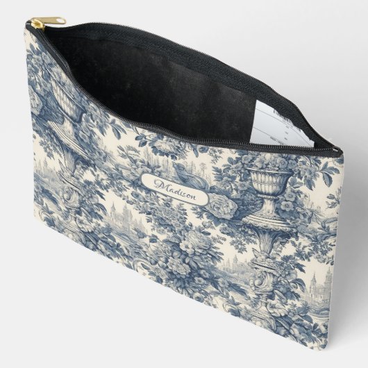  floral chic blauw toile de jouy monogram etui (Open)