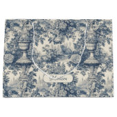  floral chic blauw toile de jouy monogram groot cadeauzakje (Voorkant)