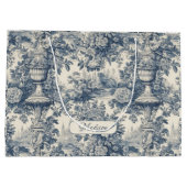  floral chic blauw toile de jouy monogram groot cadeauzakje (Achterkant)