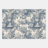  floral chic blauw toile de jouy monogram inpakpapier vel (Voorkant 2)