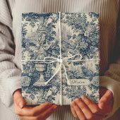  floral chic blauw toile de jouy monogram inpakpapier vel