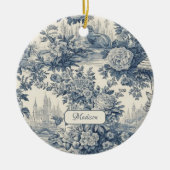  floral chic blauw toile de jouy monogram keramisch ornament (Voorkant)
