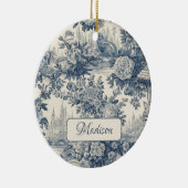  floral chic blauw toile de jouy monogram keramisch ornament (Rechts)