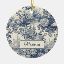  floral chic blauw toile de jouy monogram