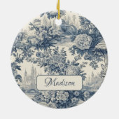  floral chic blauw toile de jouy monogram keramisch ornament (Achterkant)