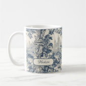  floral chic blauw toile de jouy monogram koffiemok (Links)