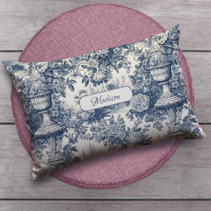  floral chic blauw toile de jouy monogram kussen