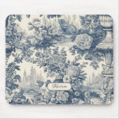  floral chic blauw toile de jouy monogram muismat (Voorkant)