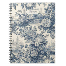  floral chic blauw toile de jouy monogram notitieboek