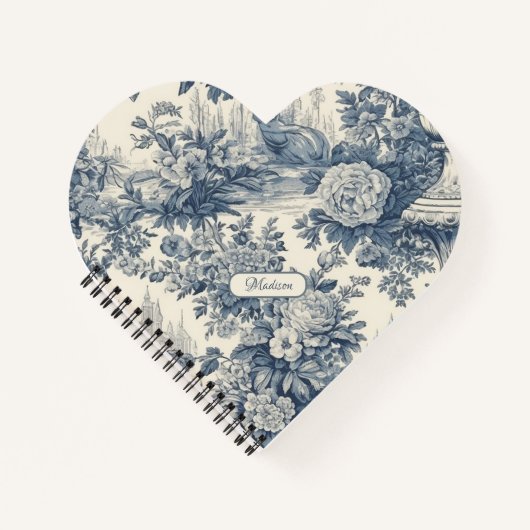 floral chic blauw toile de jouy monogram notitieboek (Voorkant)