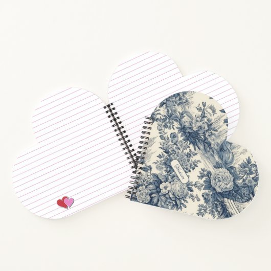  floral chic blauw toile de jouy monogram notitieboek (Binnen)