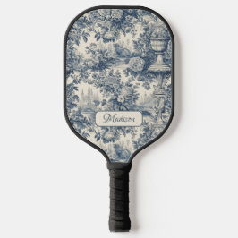  floral chic blauw toile de jouy monogram pickleball paddle