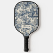 floral chic blauw toile de jouy monogram pickleball paddle (Achterkant)