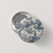 floral chic blauw toile de jouy monogram ronde button 3,2 cm (Voorkant /achterkant)