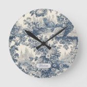  floral chic blauw toile de jouy monogram ronde klok (Voorkant)