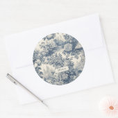  floral chic blauw toile de jouy monogram ronde sticker (Envelop)