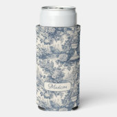  floral chic blauw toile de jouy monogram seltzer blikjeskoeler (Seltzer Achterkant)