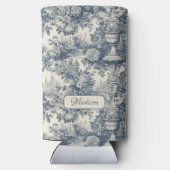  floral chic blauw toile de jouy monogram seltzer blikjeskoeler (Achterkant)